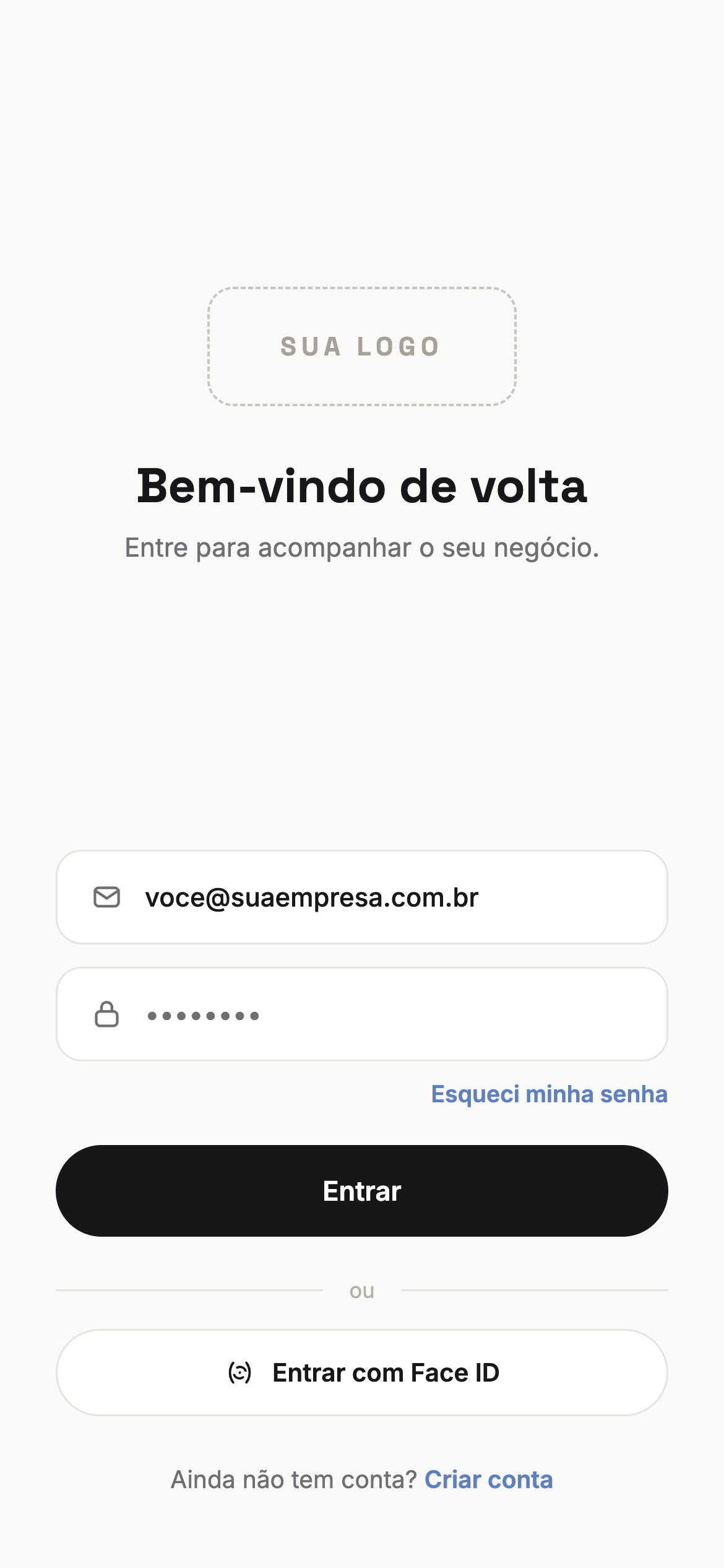 Tela de login de aplicativo sob medida